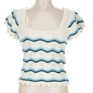 Jessica Simpson Blue and Cream Crochet Crop Top